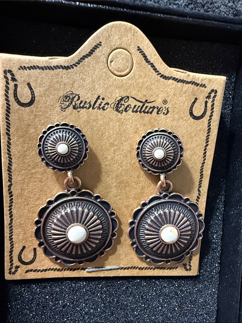 Rustic Couture Copper-Tone White Stone Drop Earrings